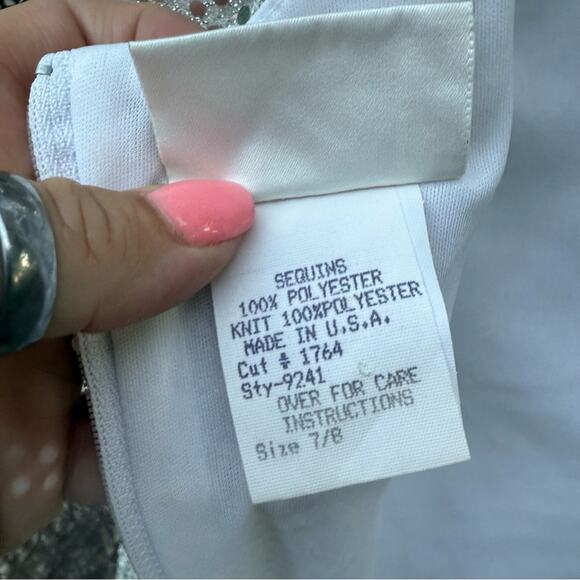 Vintage 90s Maurices Silver Sparkle Mini Dress Gown Party Glam Disco 7/8 - Picture 8 of 14